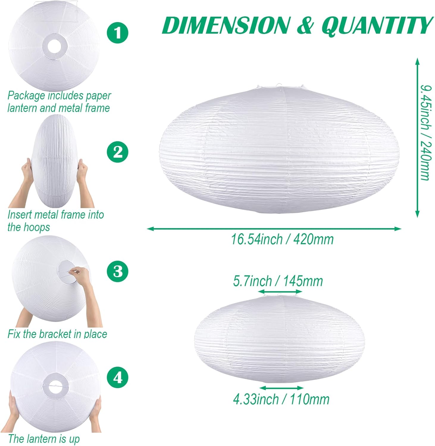 White Oval Paper Lanterns-16.54 Large Hanging Paper Lantern Lamp, Chinese/Japanese Paper Pendant Lampshade for Party Decoration, Wedding, Home Decor Ceiling Lampshade(1 Pack)